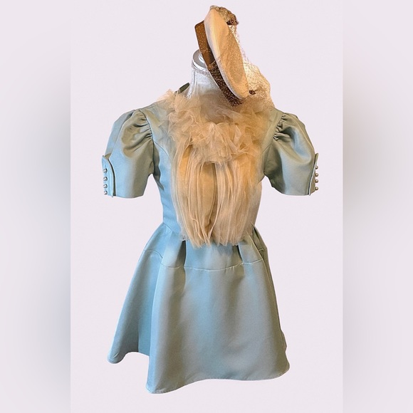 Lolita Cosplay Light Blue Short Dress w/Tulle Collar Sz Small - Picture 6 of 8